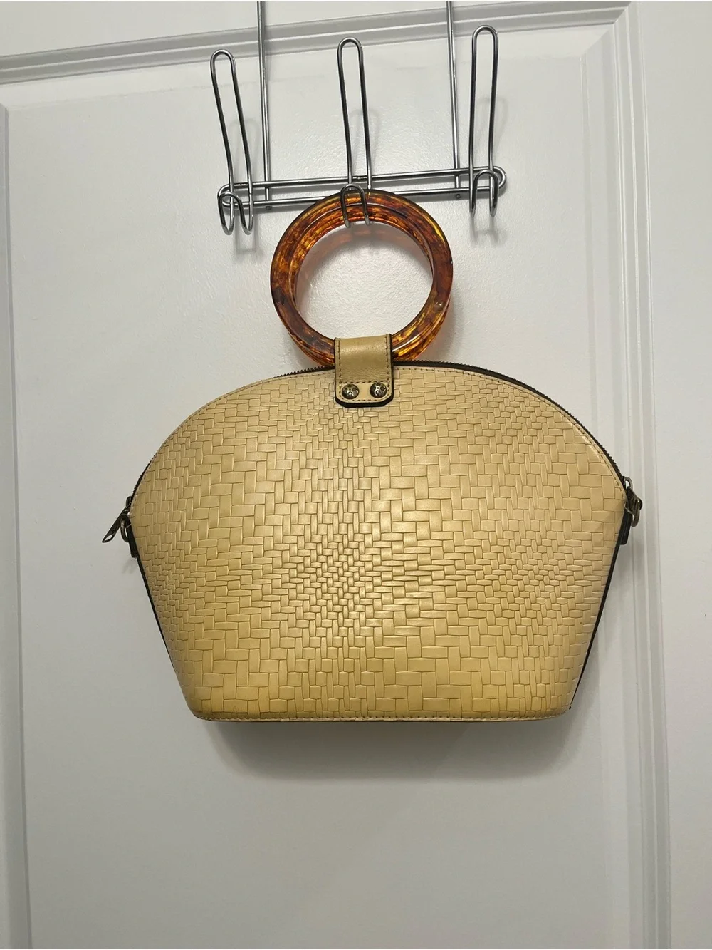 Patricia Nash Meldola Woven Leather Dome Handel Satchel Cream Handbag